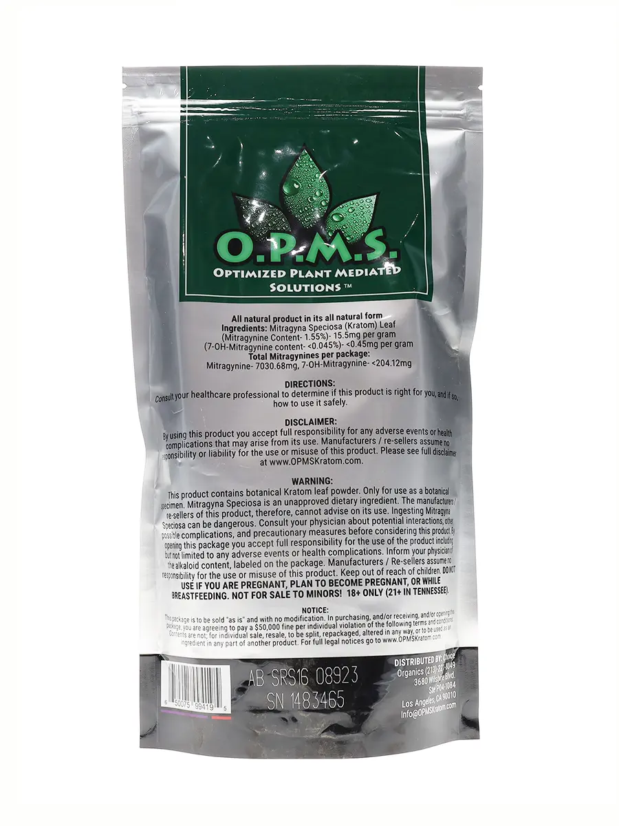 Red Vein Sumatra OPMS Kratom Silver Powder 16oz Bag - Image 2