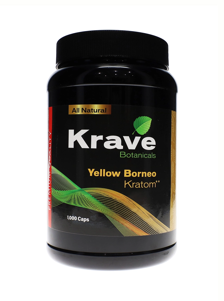 Yellow Borneo Krave Botanicals Kratom Capsules 1000ct